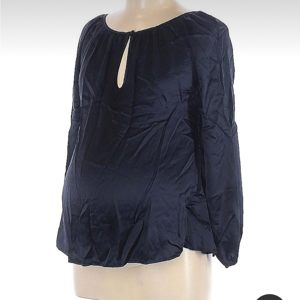 Rosie Pope Navy Long Sleeve Keyhole Blue Silk Top. Size M